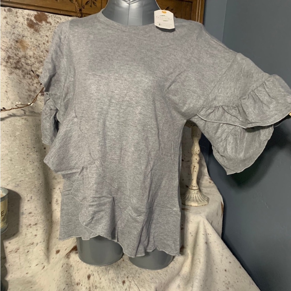 Love Riche Light Gray Ruffle Blouse - Picture 3 of 6